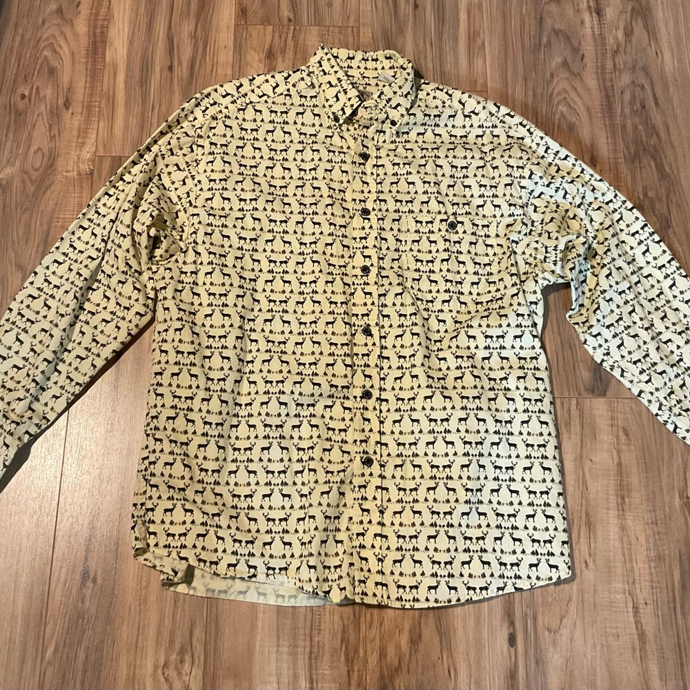 Barnfly Beige Deer Print Men's Button Down Shirt